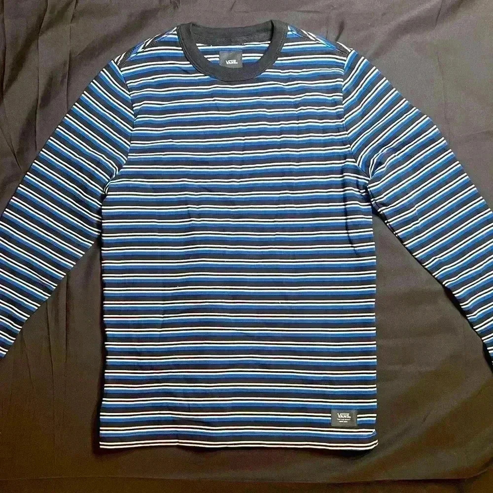 Vans Awbrey boys 100% Cotton Long Sleeve Crew Neck Striped Shirt Blue Size M
